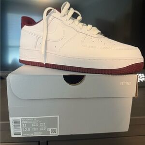 Nike Air Force 1 '07 White and Burgundy Sneakers